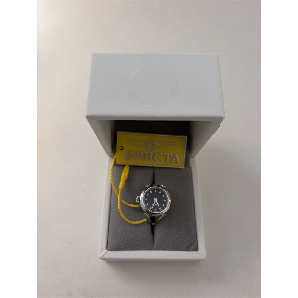 NEW Invicta Angel Women's Ring Watch - 17.5mm, Silver W/ black Dial 44481